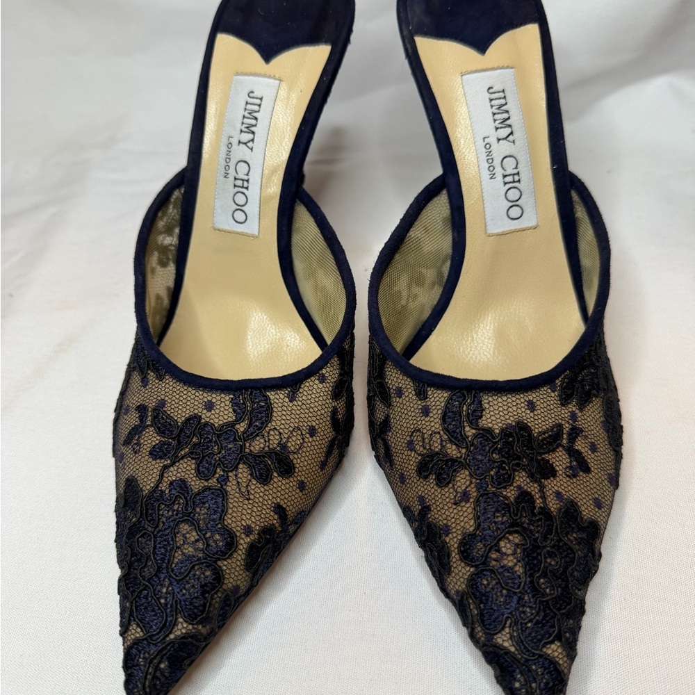 Jimmy Choo Navy and Cream Lace Heels